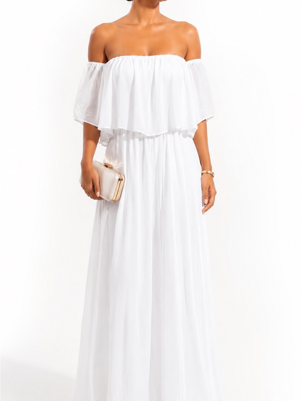 White Strapless Off-Shoulder Maxi Dress